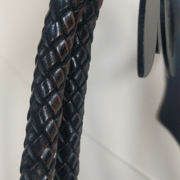 Vintage 90s Black Woven Leather Handbag - Picture 6 of 16